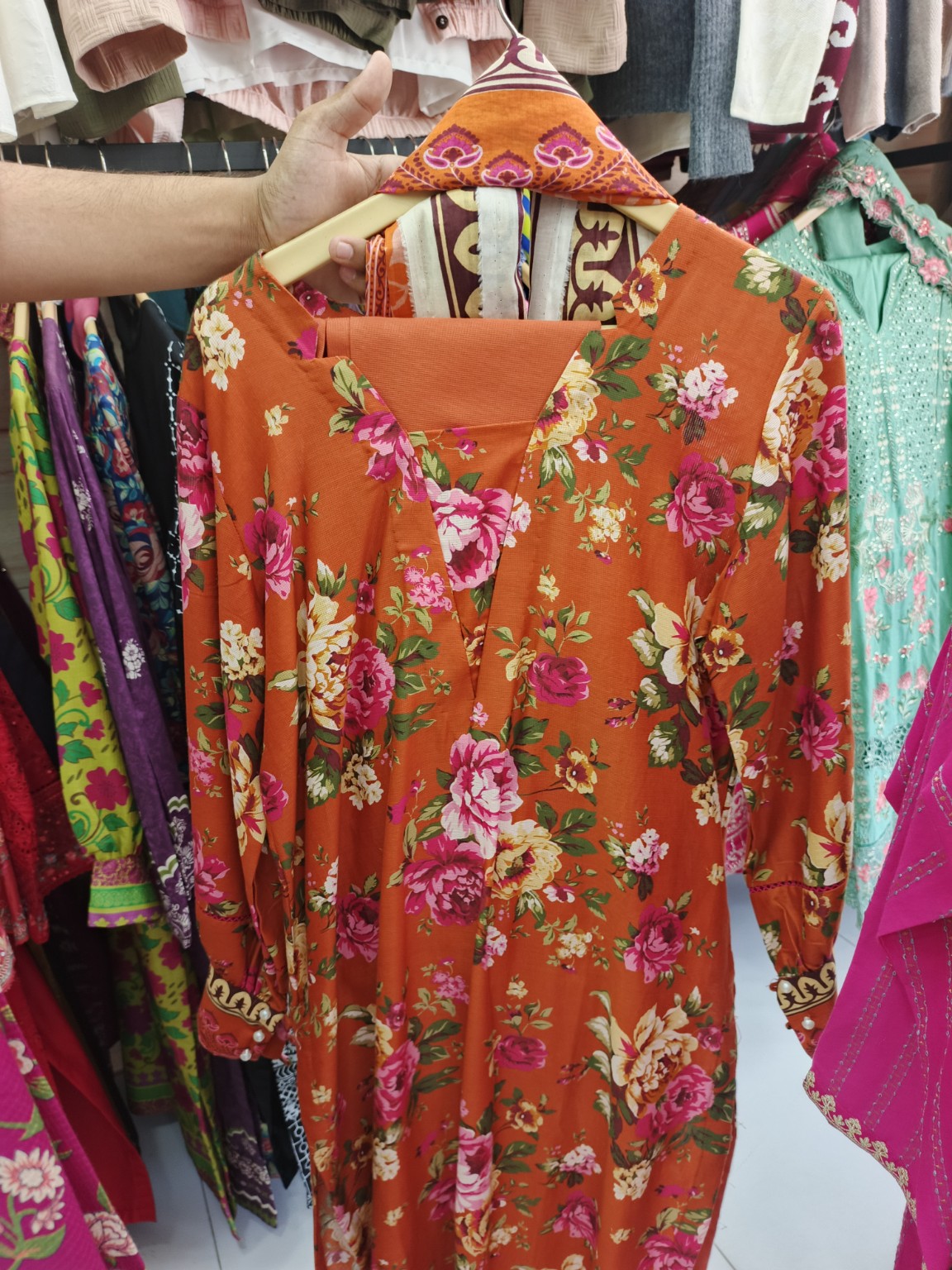 Rust Rose Garden 3-Piece Lawn Suit | W3 three-piece lawn suit