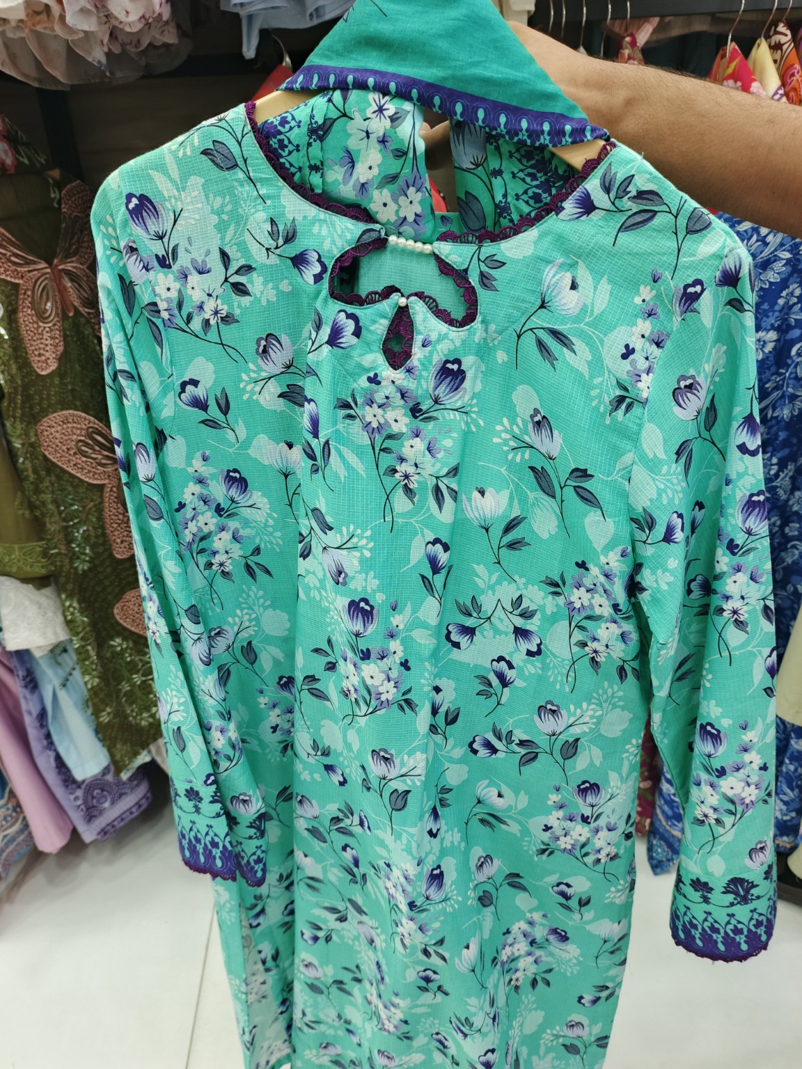 Aqua Botanical 3-Piece Lawn Suit | W3 three-piece lawn suit