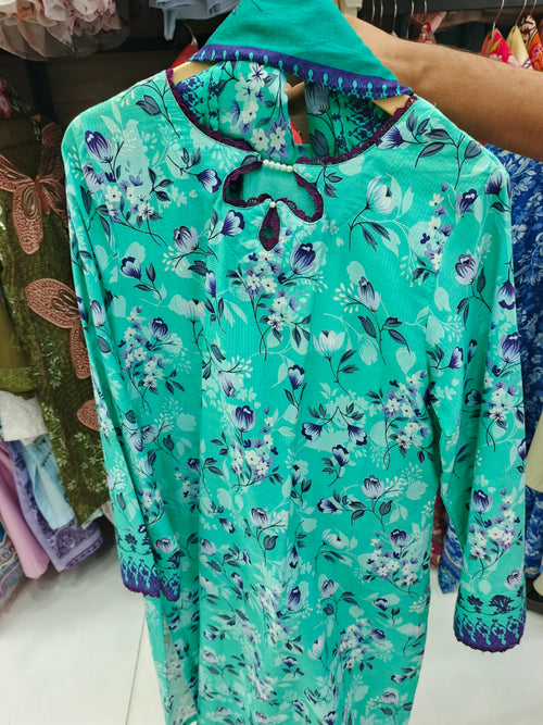 Aqua Botanical 3-Piece Lawn Suit | W3 three-piece lawn suit