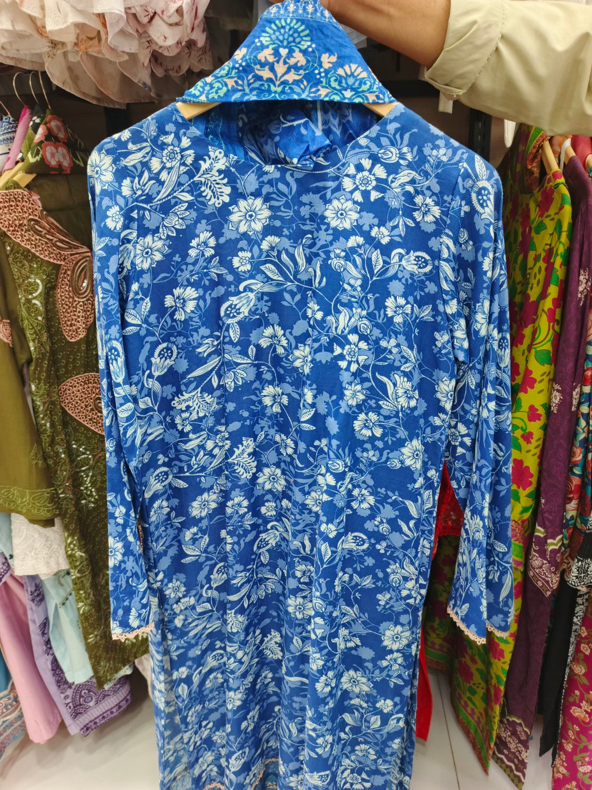 Cobalt Bloom 3-Piece Lawn Suit | W3 three-piece lawn suit