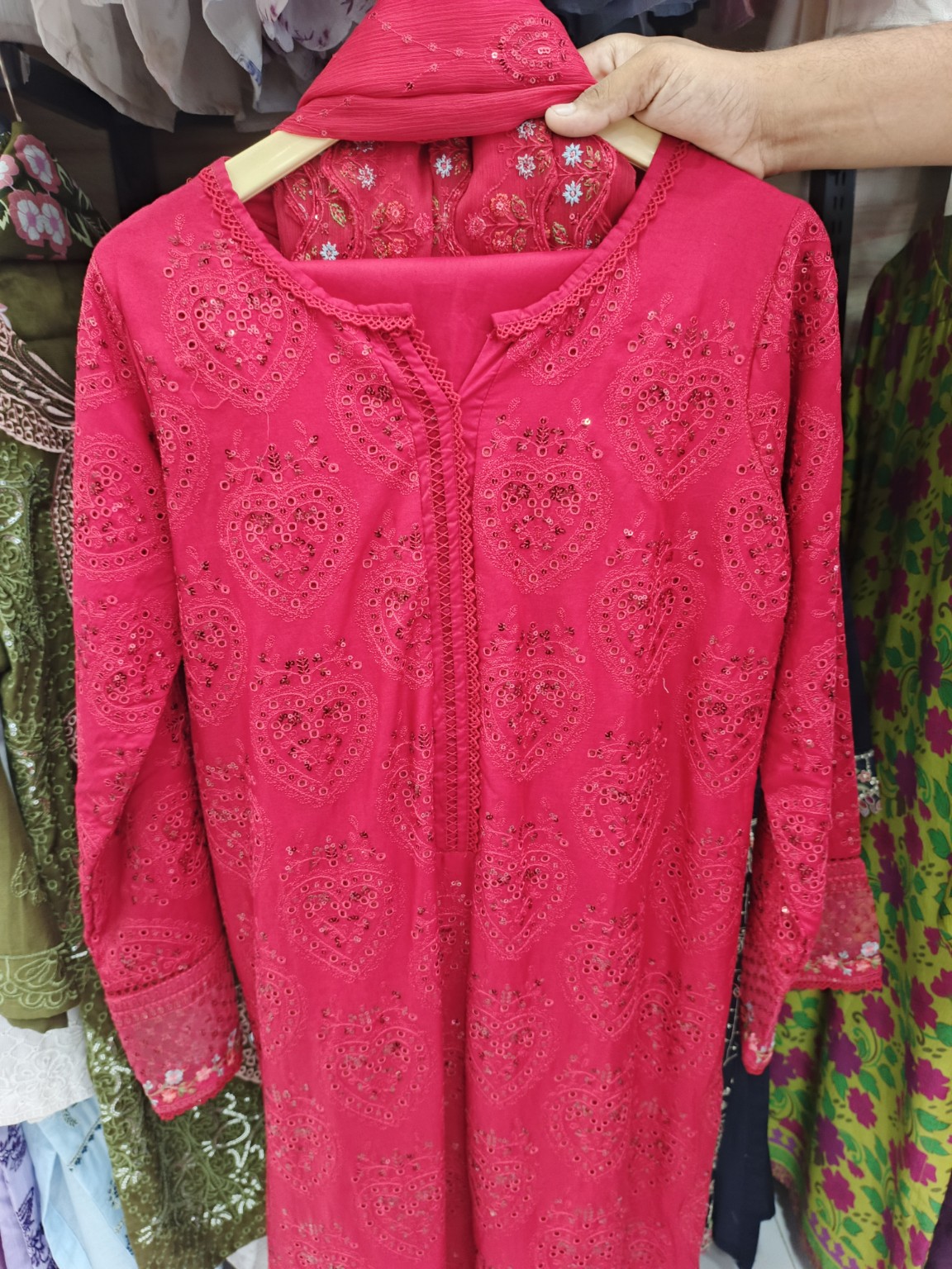 Rose Pink Embroidered 3-Piece Lawn Suit | W3 three-piece lawn suit