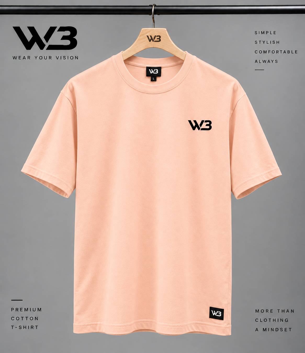 W3 Signature Peach Premium Cotton T-Shirt