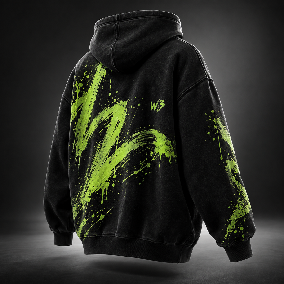 W3 Electric Brush Oversized Hoodie in Vintage Black