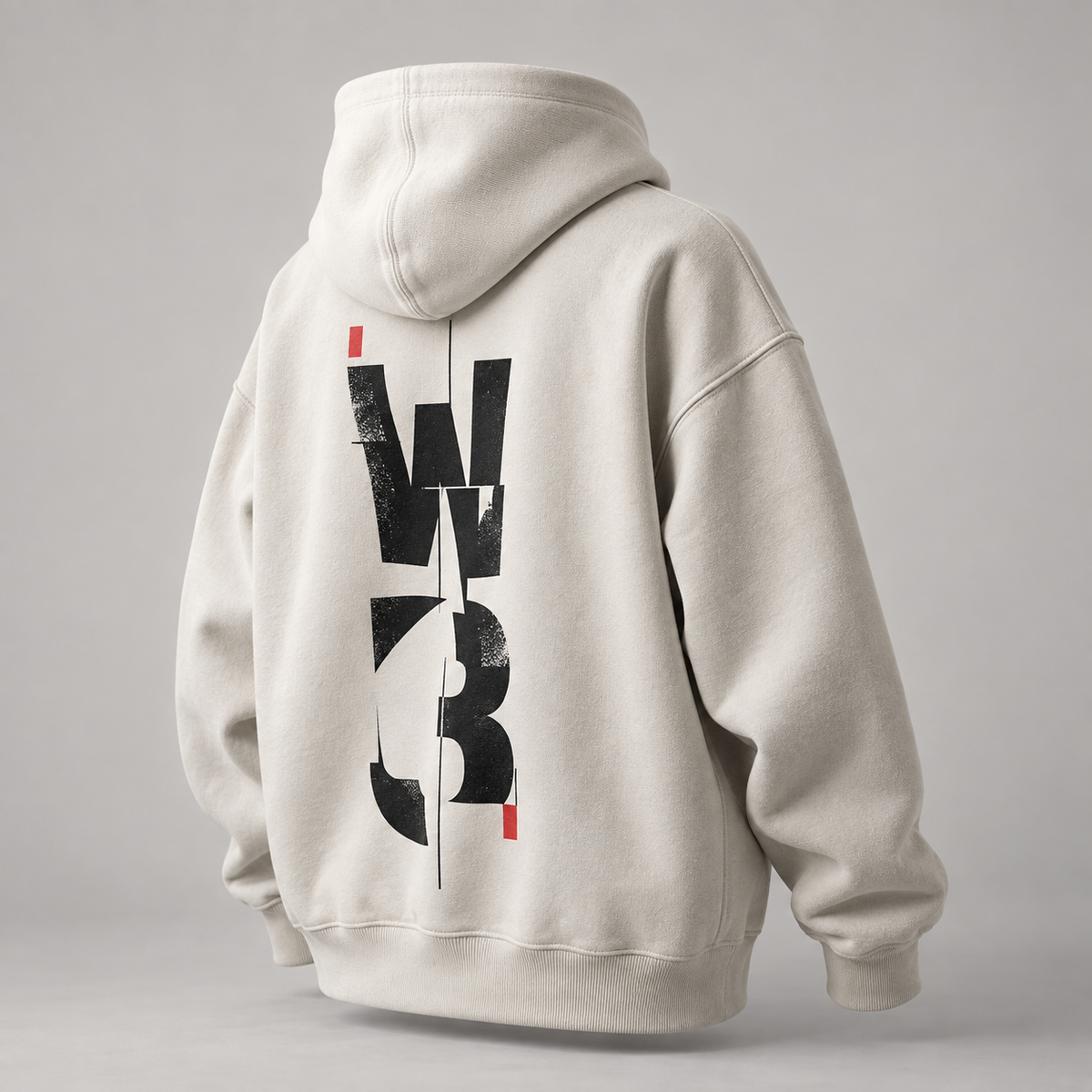 W3 Deconstructed Type Oversized Hoodie in Bone White