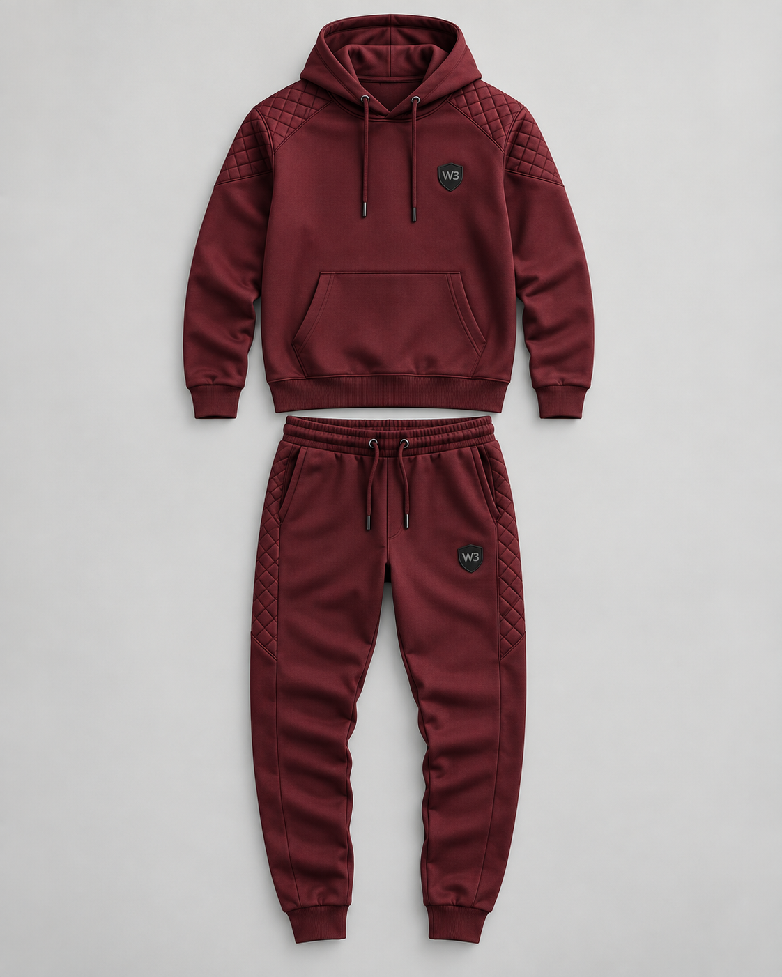 W3 Bordeaux Panel Tracksuit — W3 premium unisex tracksuit