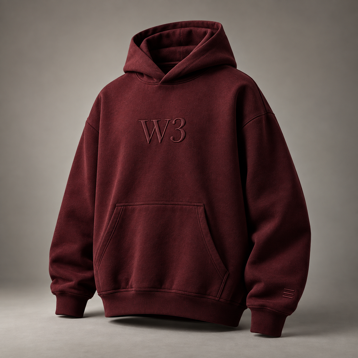 W3 Monogram Tonal Oversized Hoodie in Burgundy