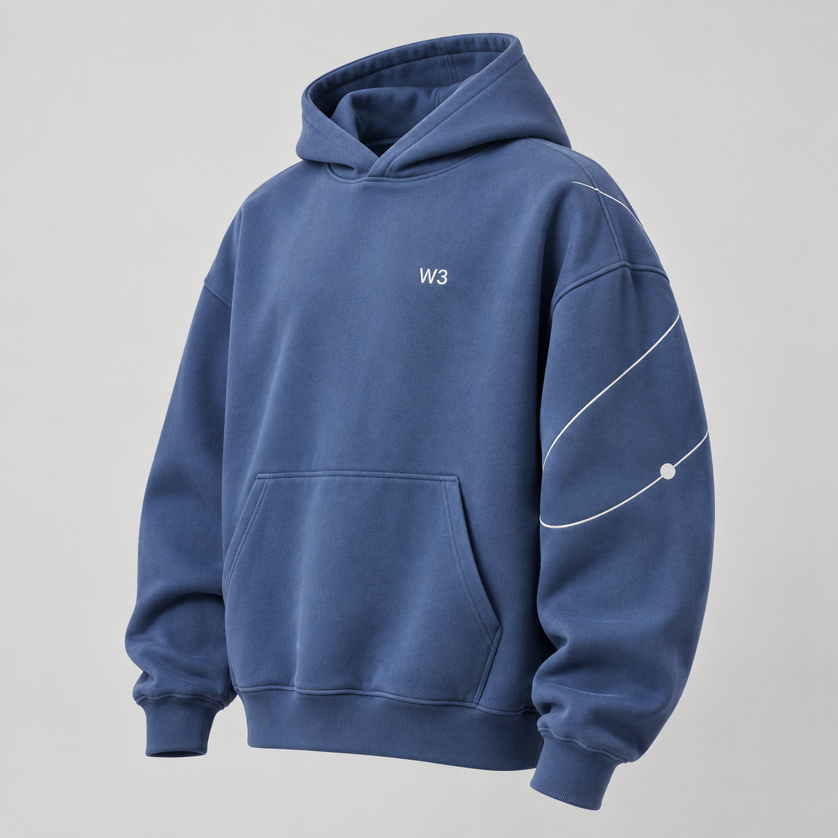 W3 Orbit Line Oversized Hoodie in Muted Cobalt