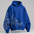 W3 Cobalt Wildflower Oversized Hoodie in Cobalt Blue