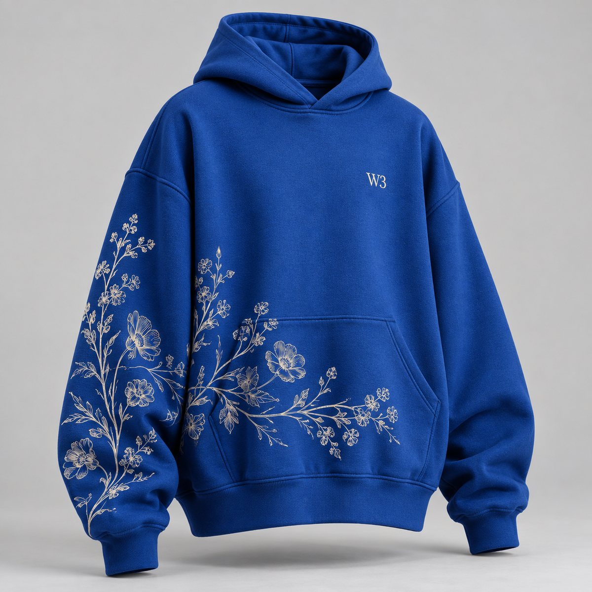W3 Cobalt Wildflower Oversized Hoodie in Cobalt Blue