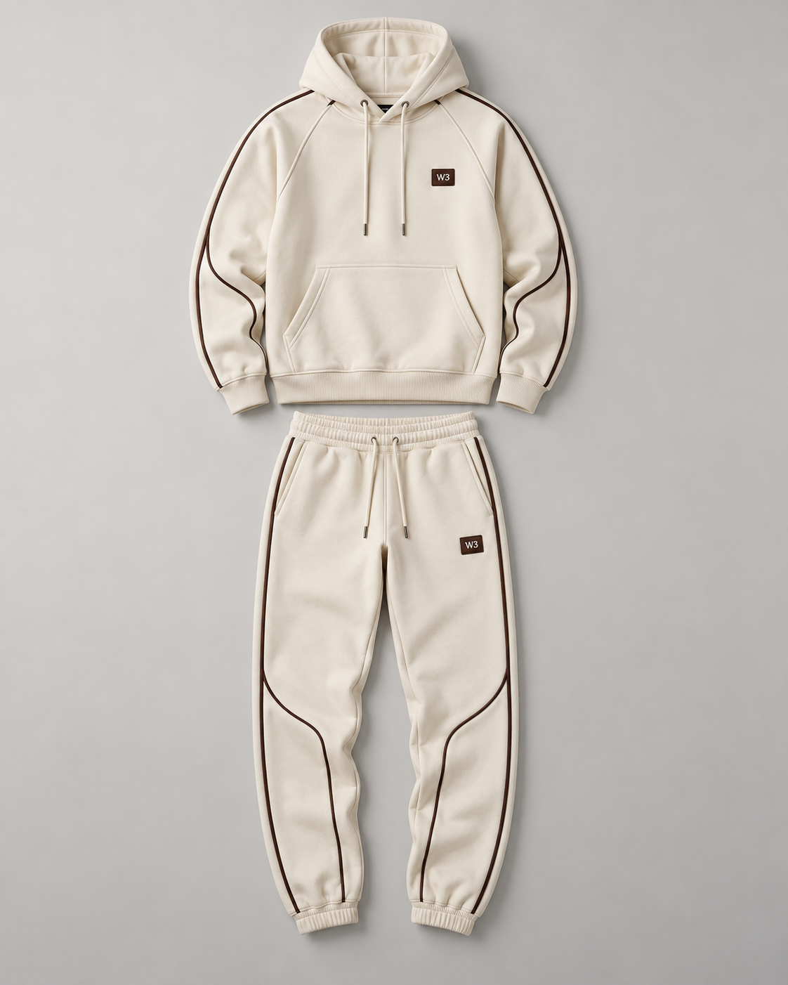 W3 Cream Contrast Tracksuit — W3 premium unisex tracksuit