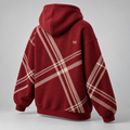 W3 Crimson Grid Oversized Hoodie in Deep Crimson