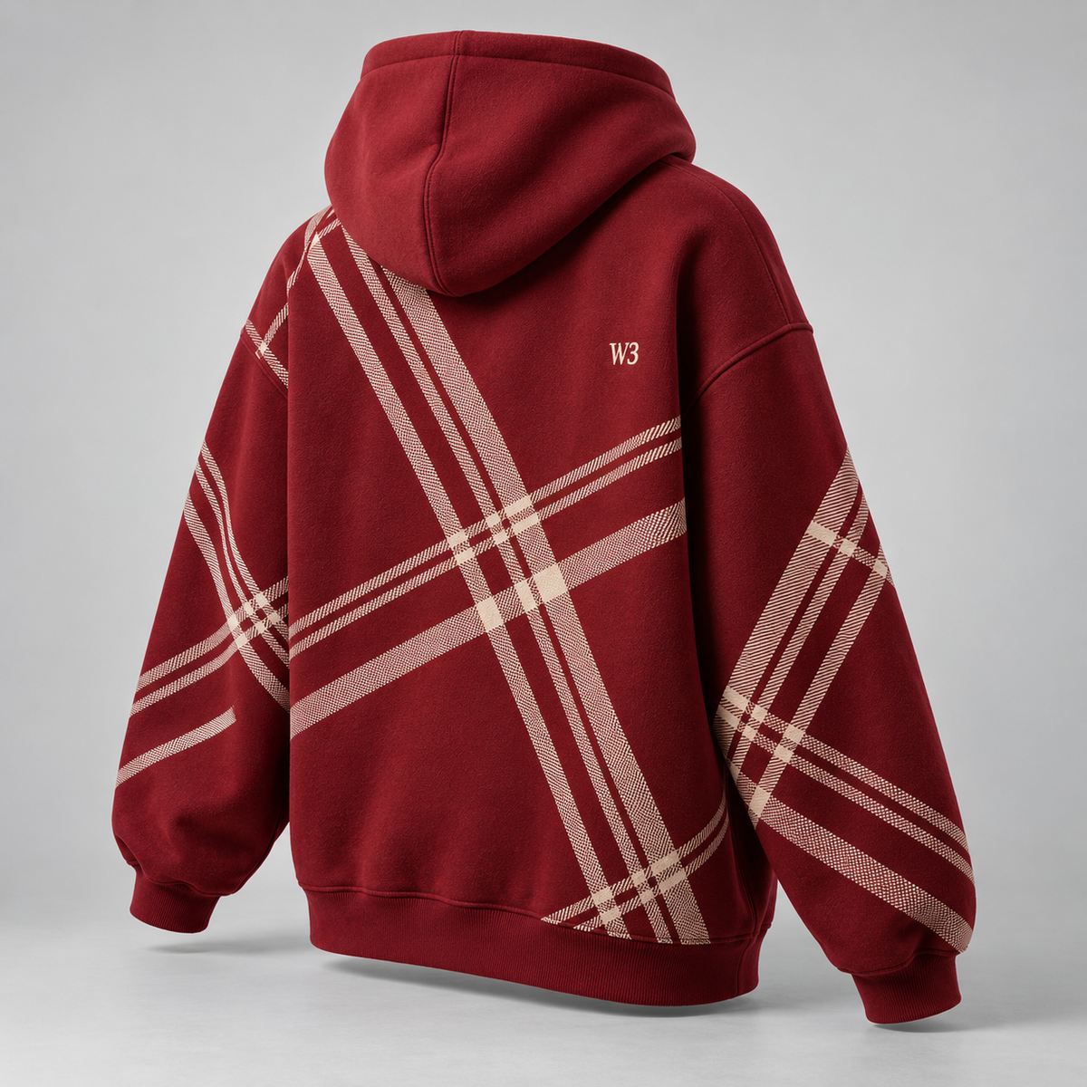 W3 Crimson Grid Oversized Hoodie in Deep Crimson