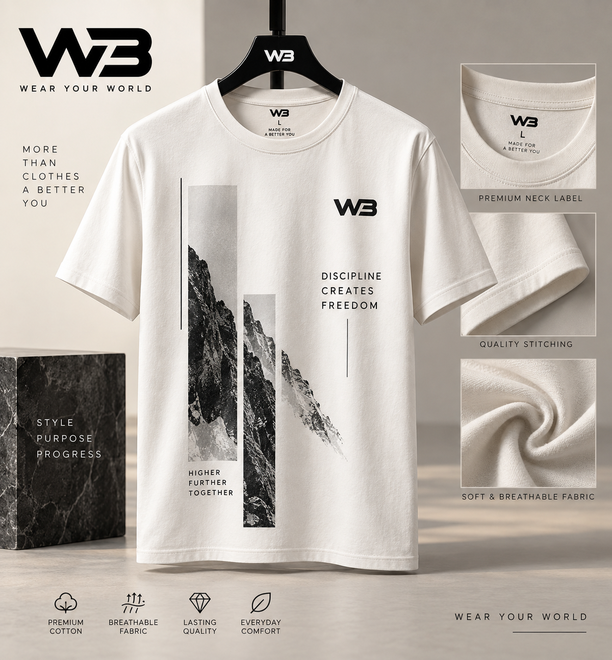 W3 Discipline Mountain White Tee
