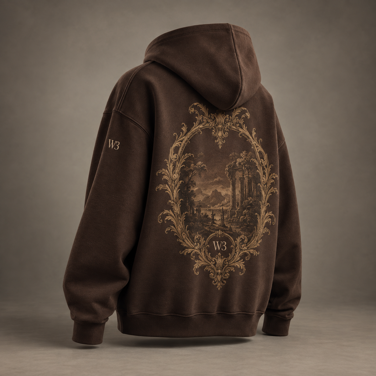 W3 Heritage Frame Oversized Hoodie in Espresso Brown