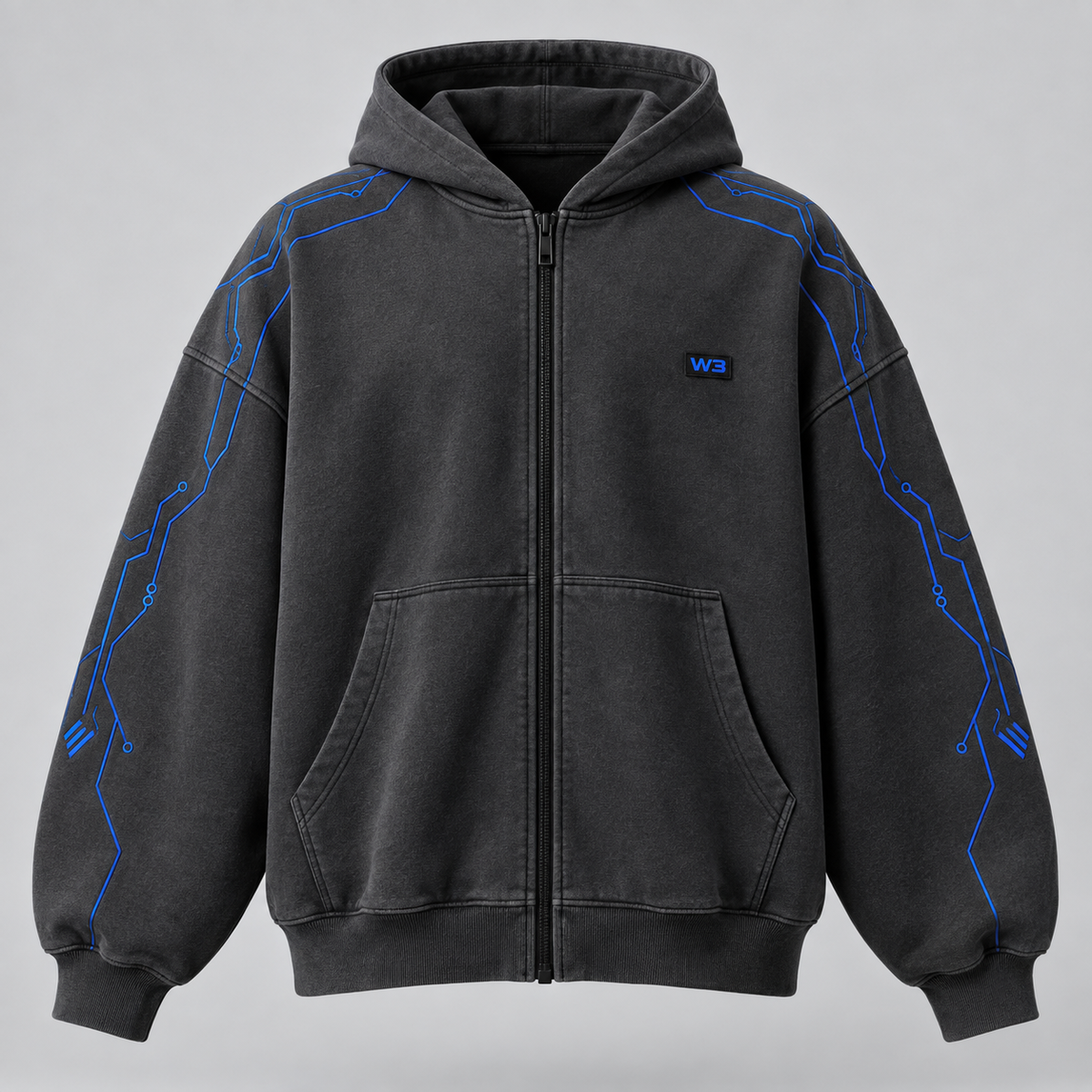 W3 Circuit Track Zip Hoodie in Graphite Charcoal