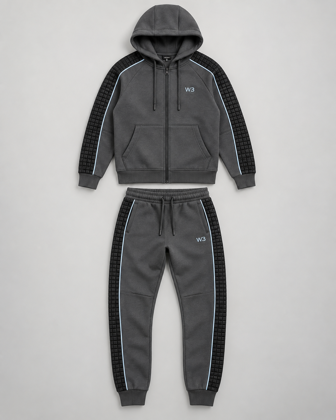 W3 Graphite Grid Tracksuit — W3 premium unisex tracksuit