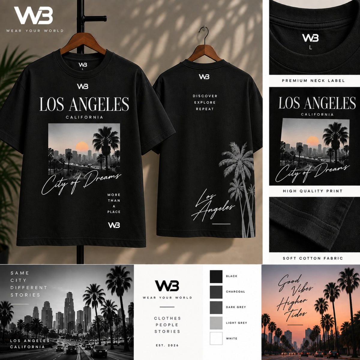 W3 Los Angeles City of Dreams Black Tee