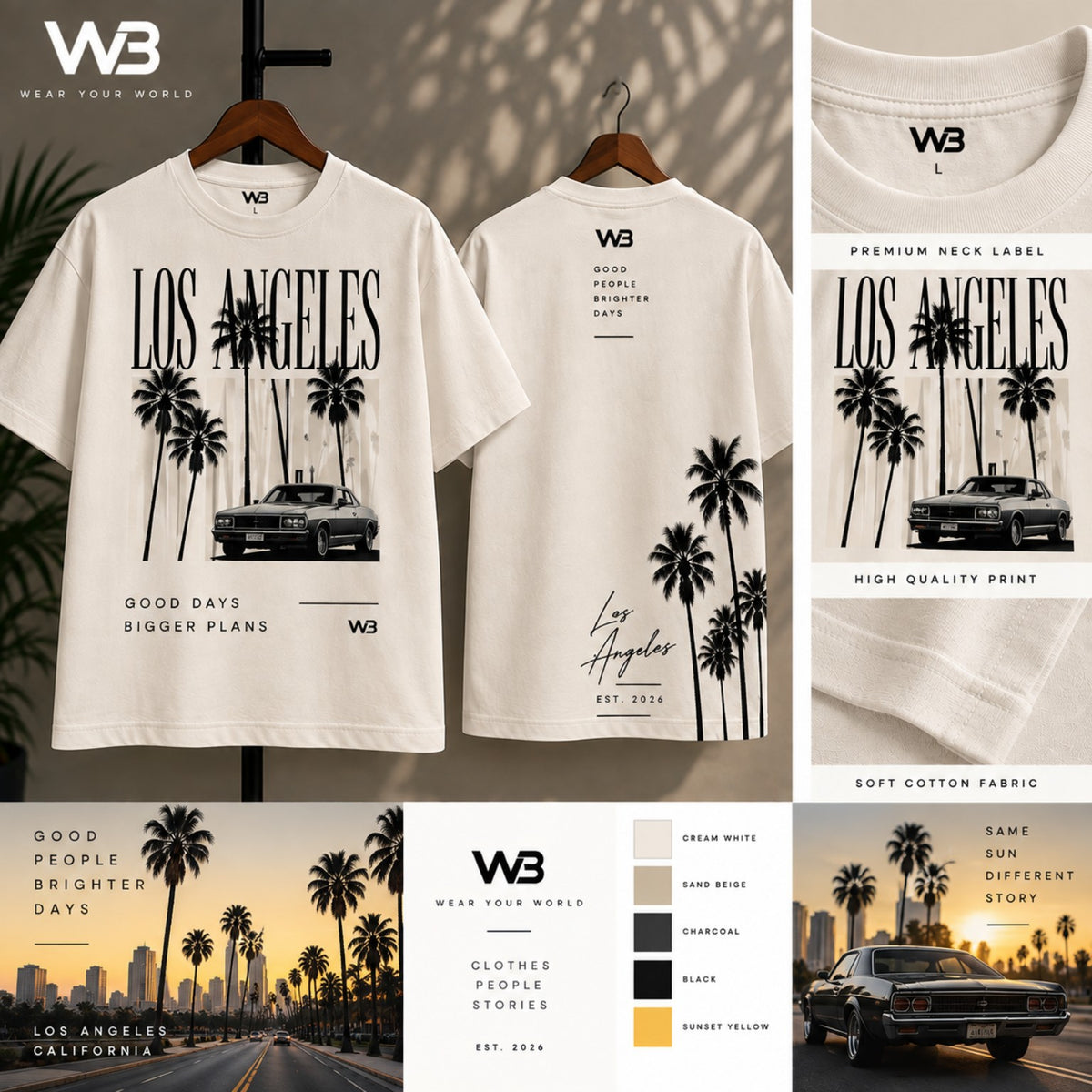 W3 Los Angeles Vintage Drive White Tee