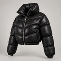 W3 Noir Gloss Cropped Puffer in Gloss Black