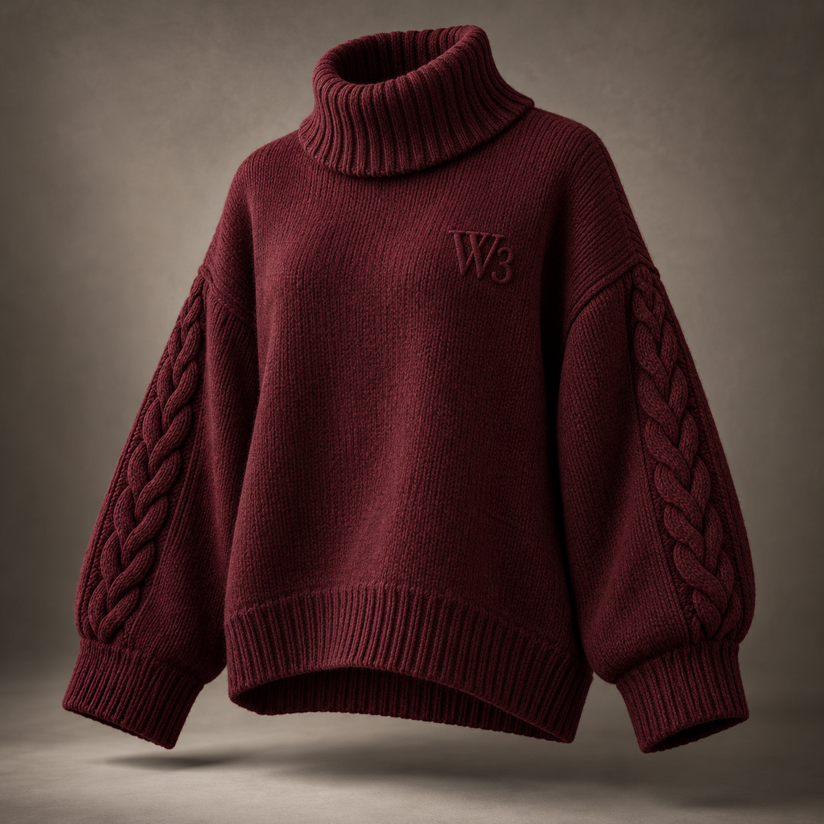 W3 Bordeaux Cable Oversized High-Neck in Burgundy