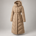 W3 Camel Luxe Belted Long Puffer in Camel Beige