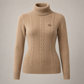 W3 Camel Cable Fitted High-Neck in Camel Beige