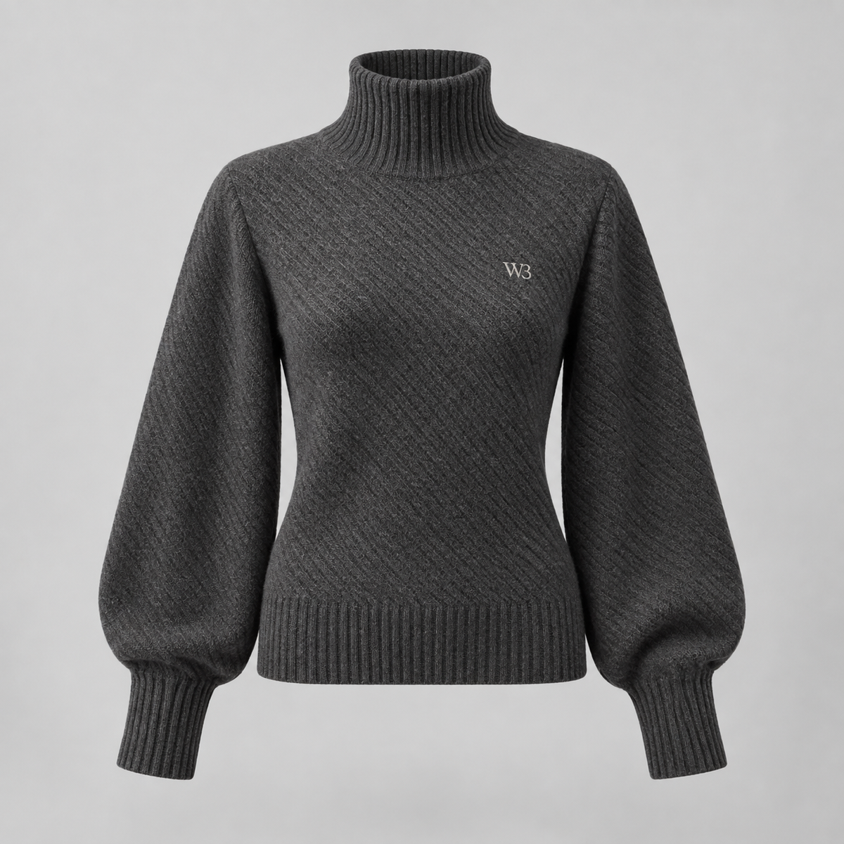 W3 Charcoal Sculpted Rib High-Neck in Charcoal Grey