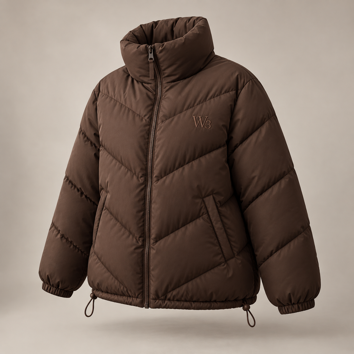 W3 Cocoa Chevron Puffer Jacket in Chocolate Brown