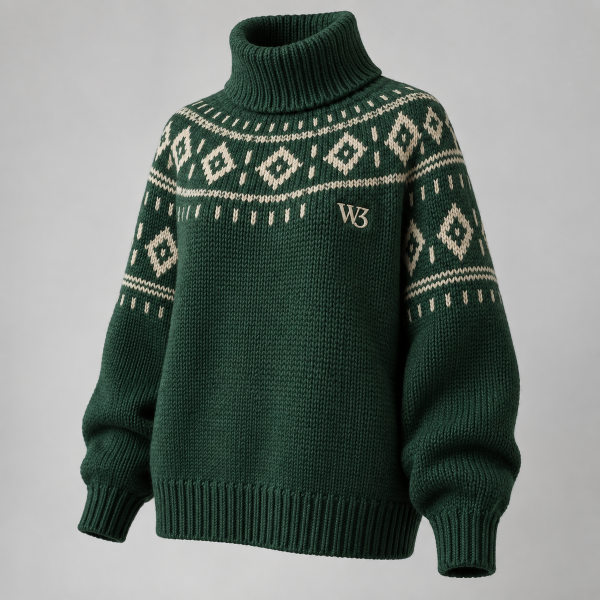 W3 Evergreen Jacquard High-Neck in Forest Green
