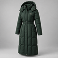 W3 Evergreen Belted Long Puffer in Forest Green