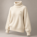 W3 Ivory Cable High-Neck Sweater in Ivory Cream