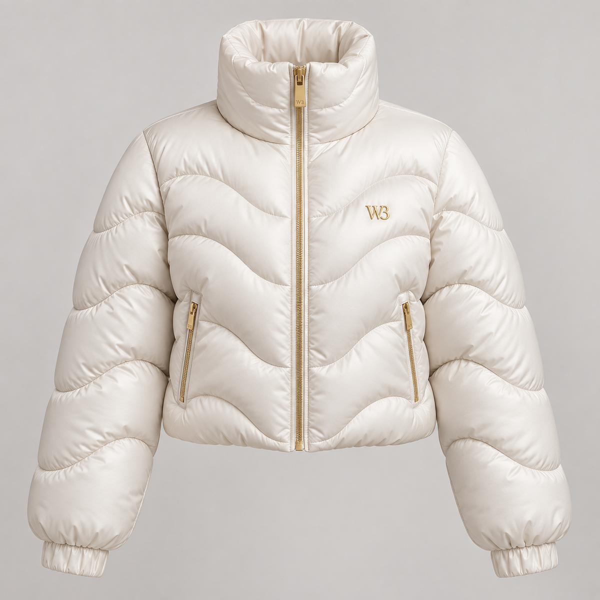 W3 Pearl Wave Cropped Puffer in Pearl Ivory