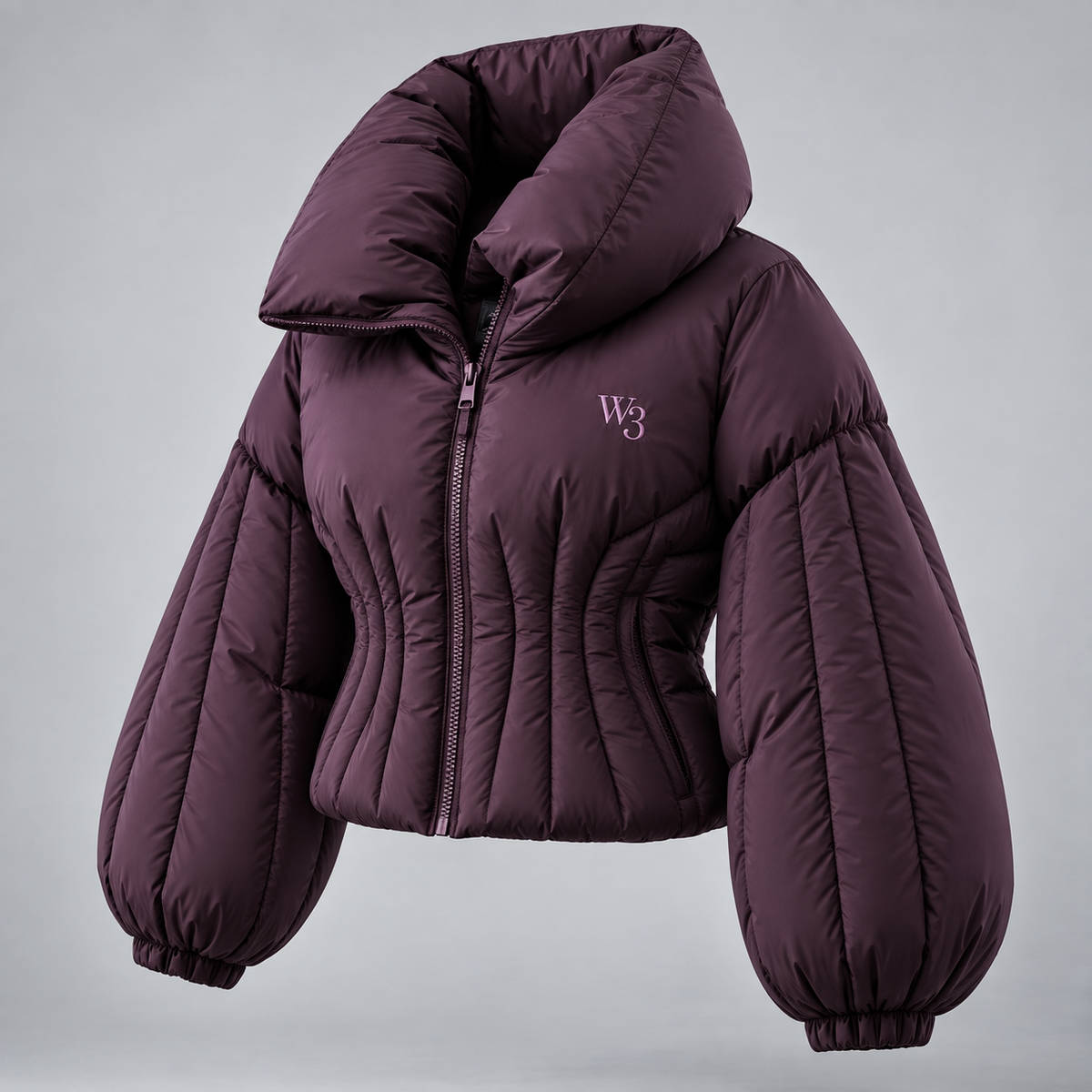 W3 Plum Sculpt Cropped Puffer in Deep Plum
