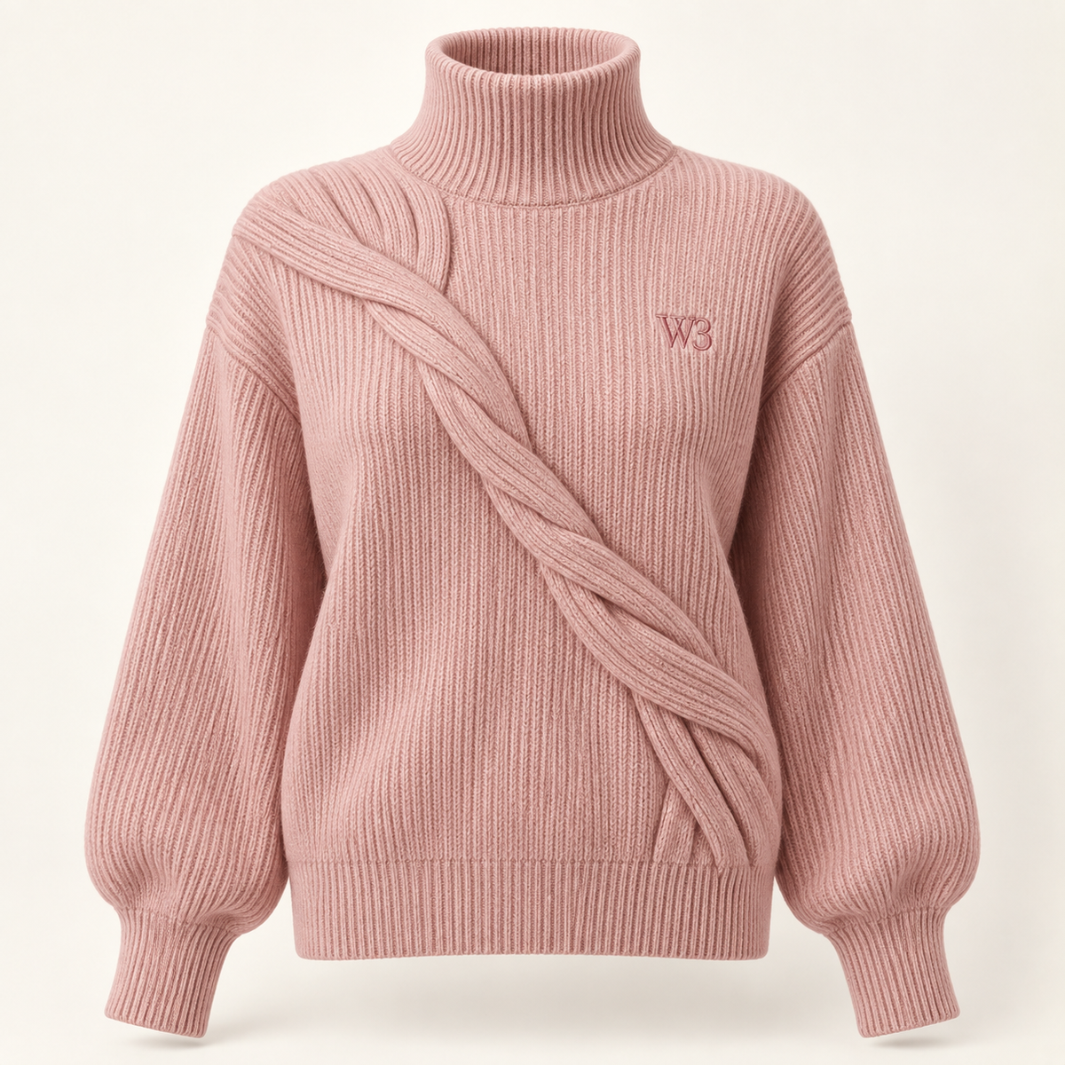 W3 Rose Twist High-Neck Sweater in Dusty Rose