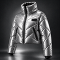 W3 Silver Tech Cropped Puffer in Metallic Silver