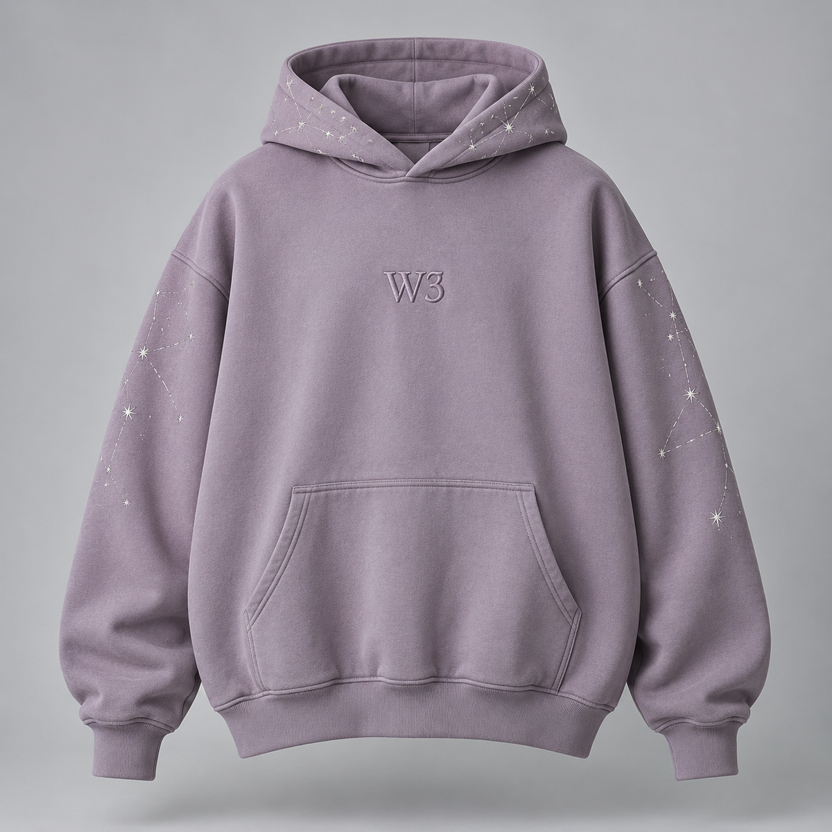 W3 Celestial Tonal Oversized Hoodie in Dusty Lavender