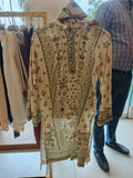 Sand Botanica Printed Lawn 3-Piece Suit in Sand Beige with Olive and Mustard Print