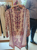 Rosewood Bloom Printed Lawn 3-Piece Suit in Soft Peach with Plum Floral Print