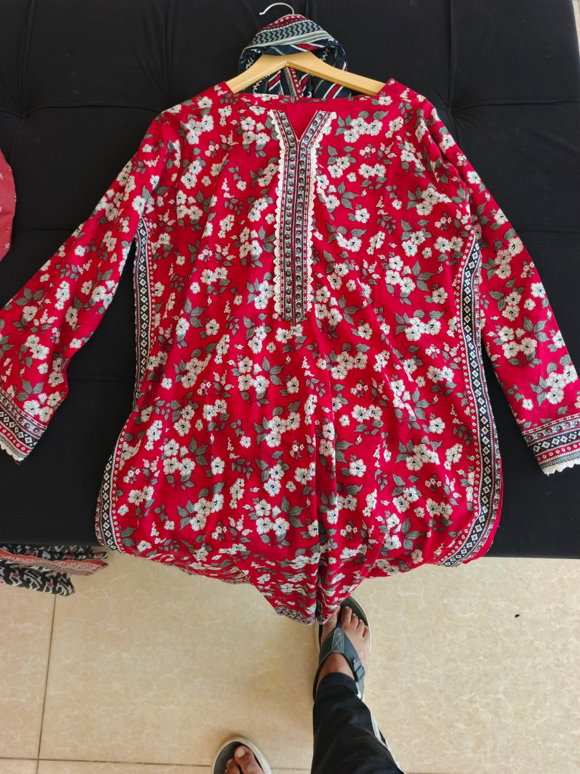 Crimson Blossom Lawn 3-Piece Suit in Crimson Red with White Floral Print