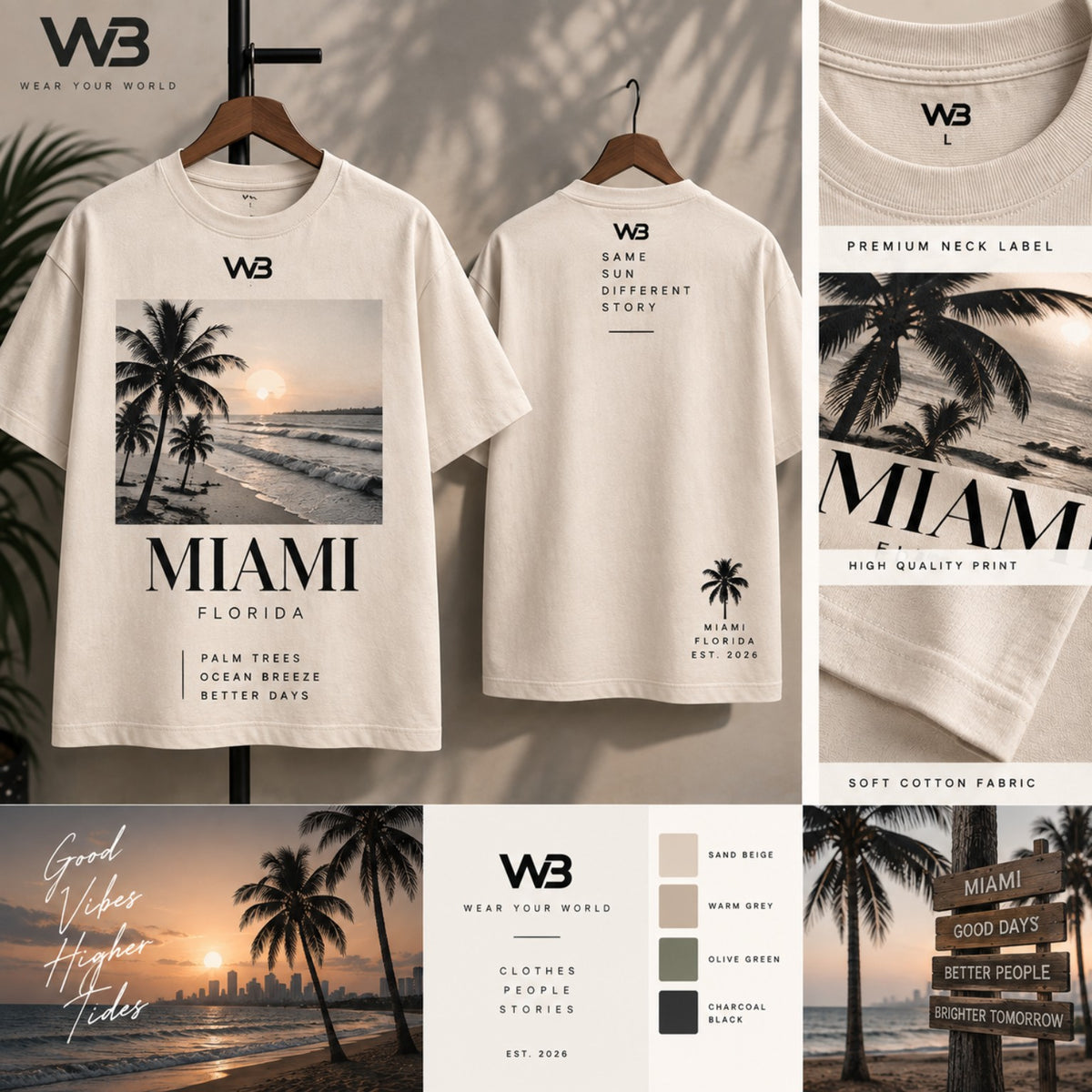 W3 Miami Beach Days Cream Tee