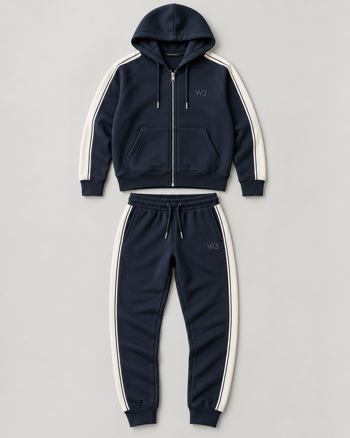 W3 Midnight Line Zip Tracksuit — W3 premium unisex tracksuit