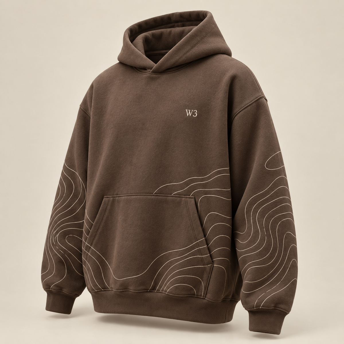 W3 Terrain Contour Oversized Hoodie in Mocha Brown