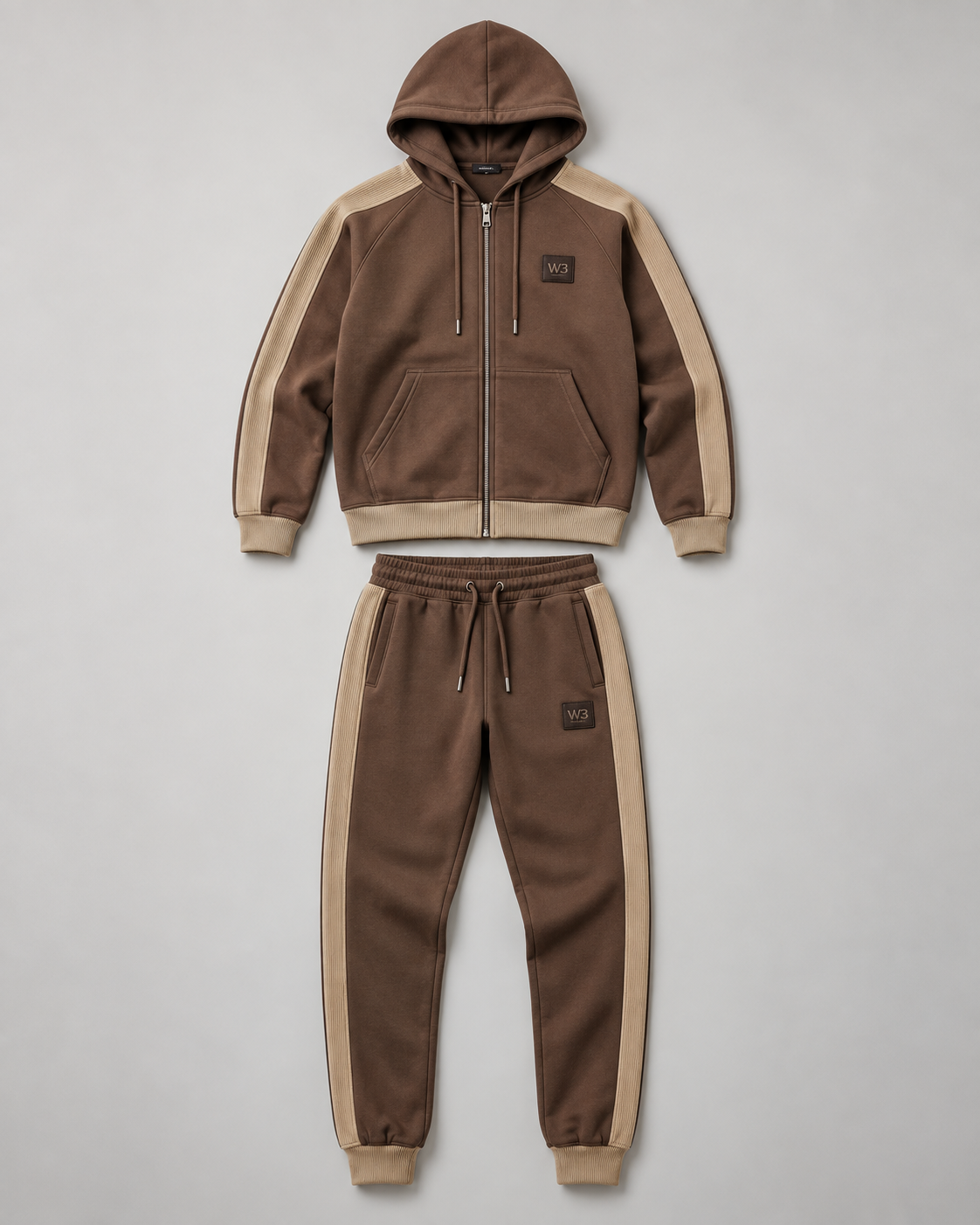 W3 Mocha Heritage Tracksuit — W3 premium unisex tracksuit