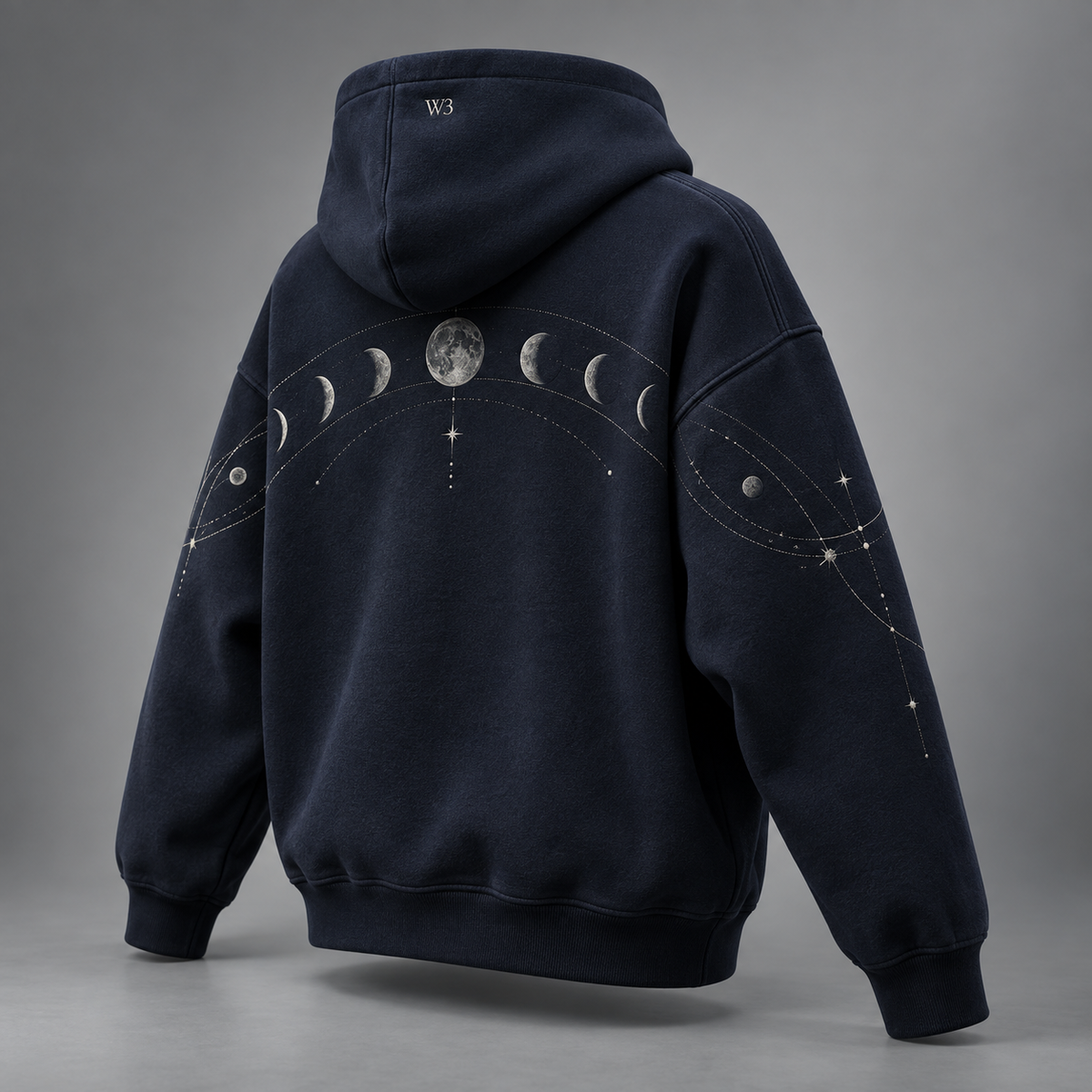 W3 Lunar Arc Oversized Hoodie in Midnight Navy