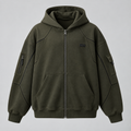 W3 Utility Panel Zip Hoodie in Dark Olive