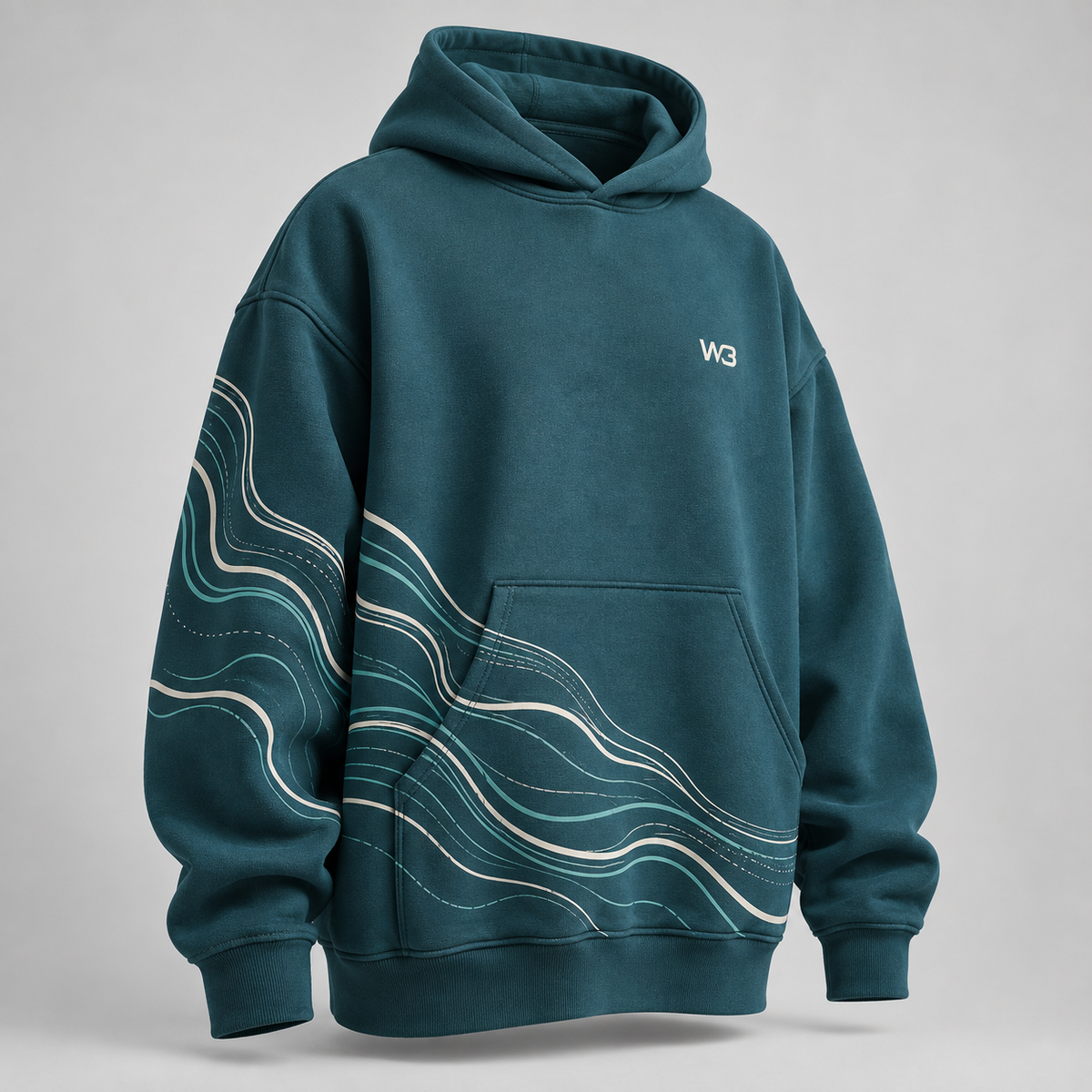 W3 Ocean Current Oversized Hoodie in Petrol Teal