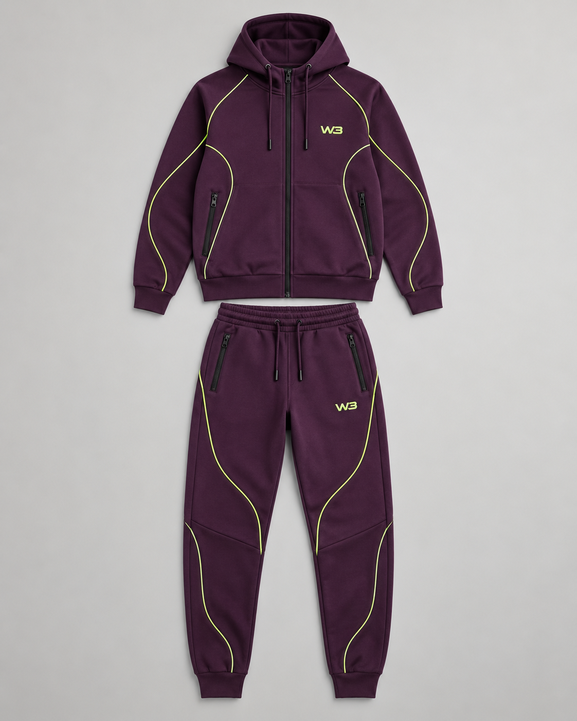 W3 Plum Circuit Tracksuit — W3 premium unisex tracksuit