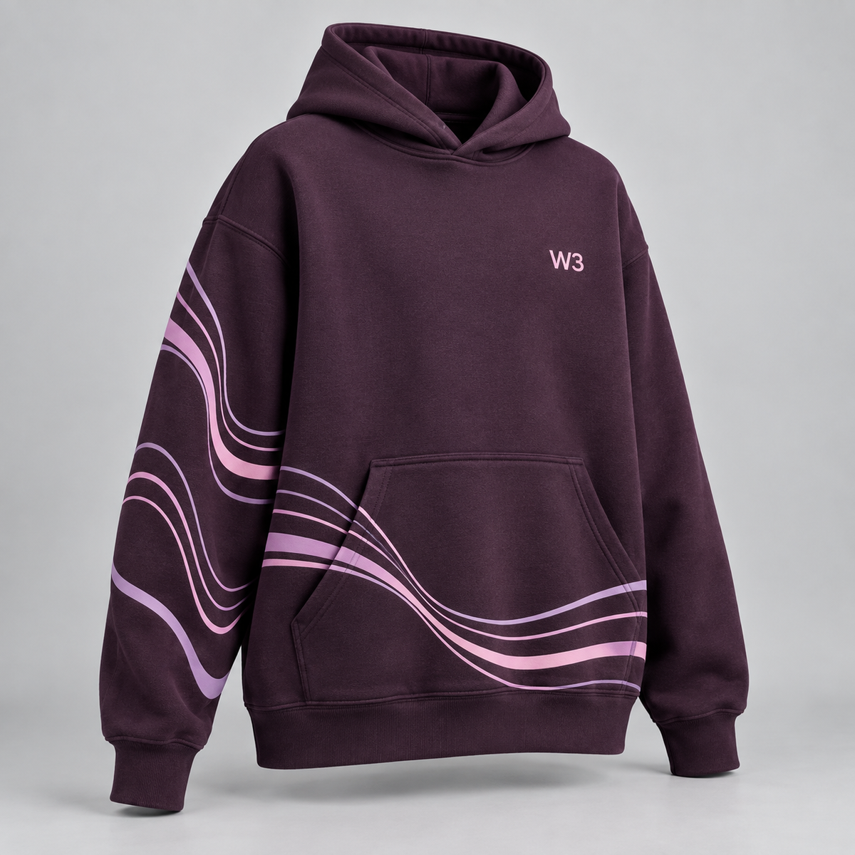 W3 Plum Frequency Oversized Hoodie in Dark Plum