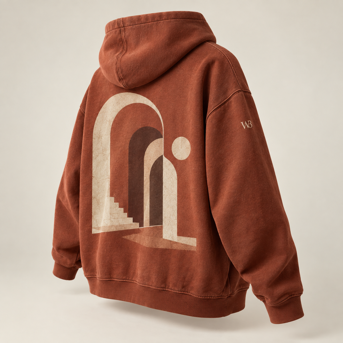W3 Modern Arch Oversized Hoodie in Burnt Rust