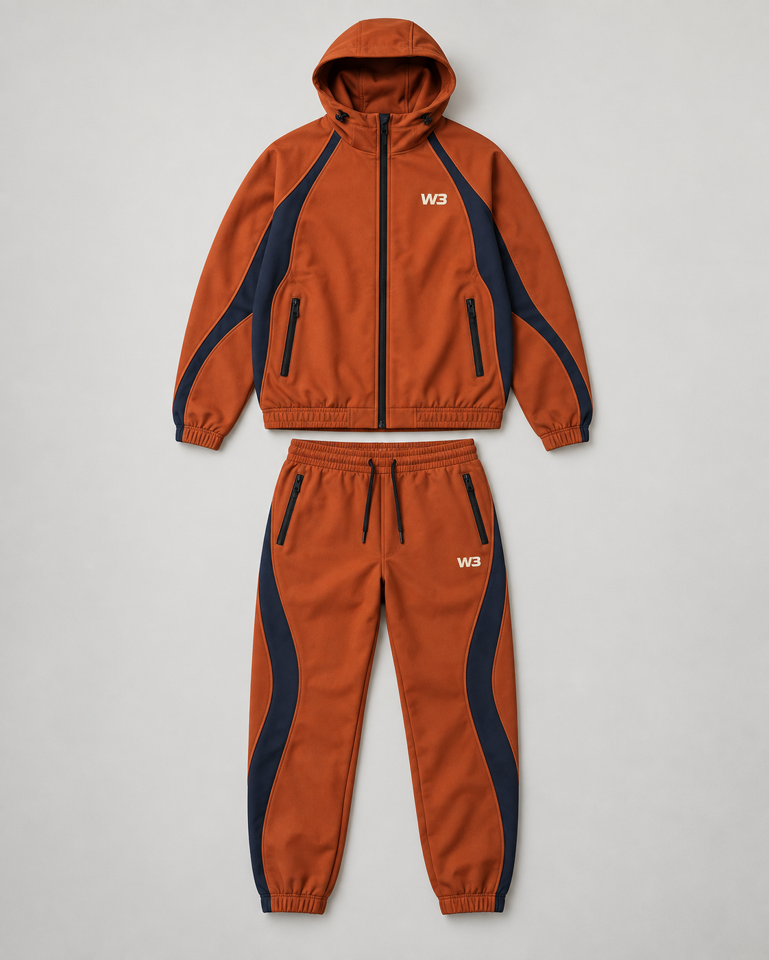 W3 Rust Horizon Tracksuit — W3 premium unisex tracksuit